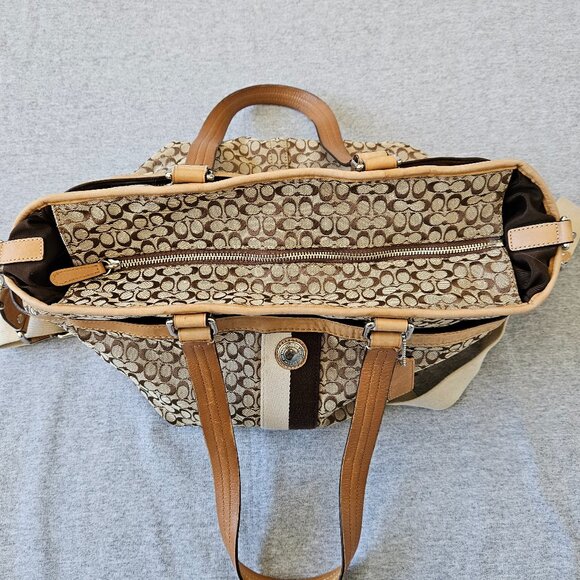 COACH Signature & Leather Messenger Bag 2-Way Travel Business Computer Authentic - Picture 9 of 9